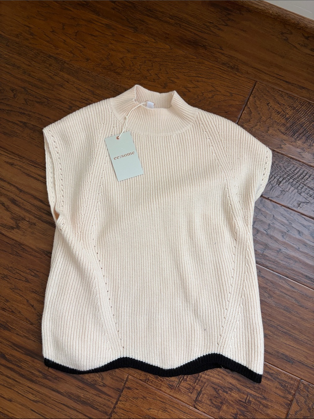 eesome Cream Ribbed Mock Neck Sleeveless Knit Top